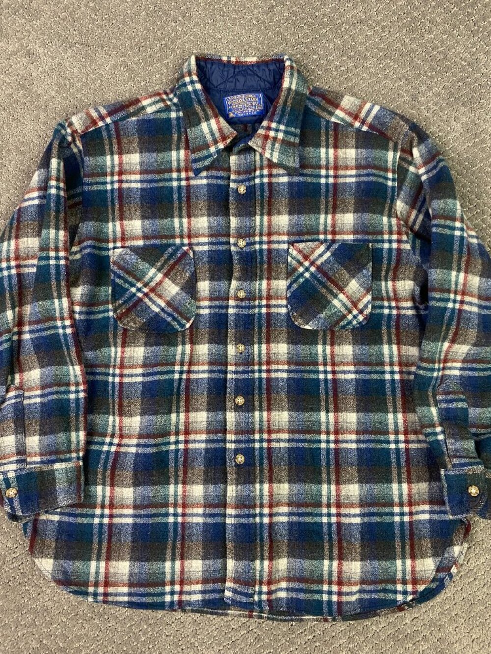Vintage Pendleton Shirt Youth Boys XL Blue Green Wool USA Plaid Tartan Button Up